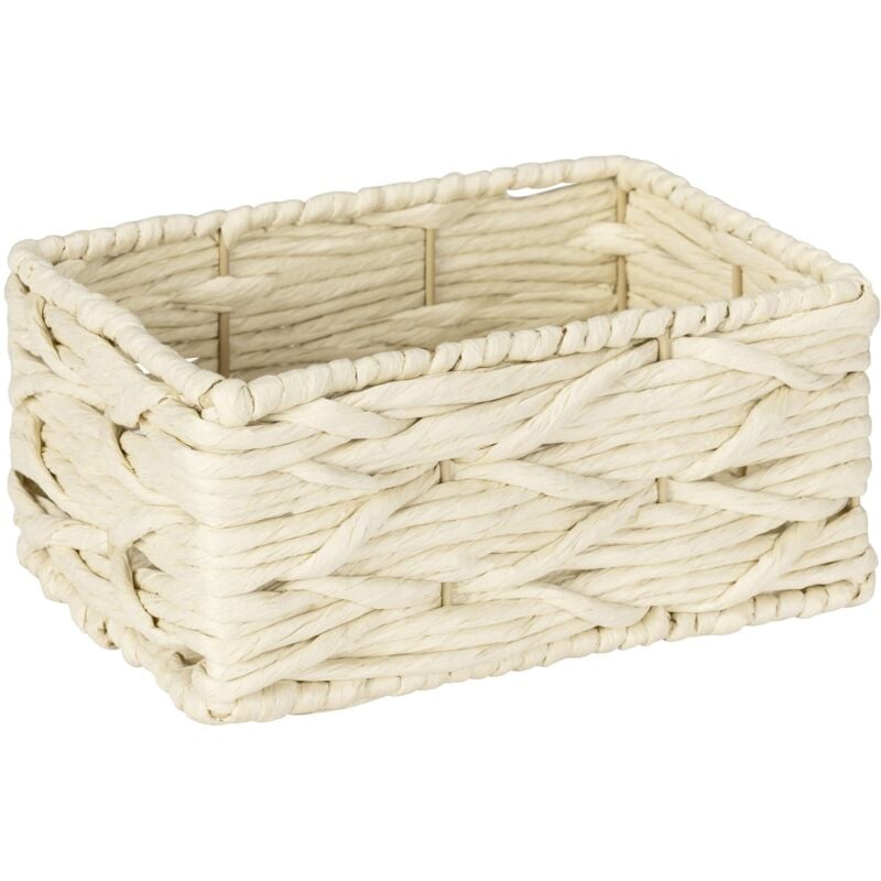 foto del prodotto wenko scatola da bagno vabriano, piccola cesta portaoggetti in rete di carta, per bagno e ufficio, 19 x 9 x 14 cm, stile boho alla moda, beige
