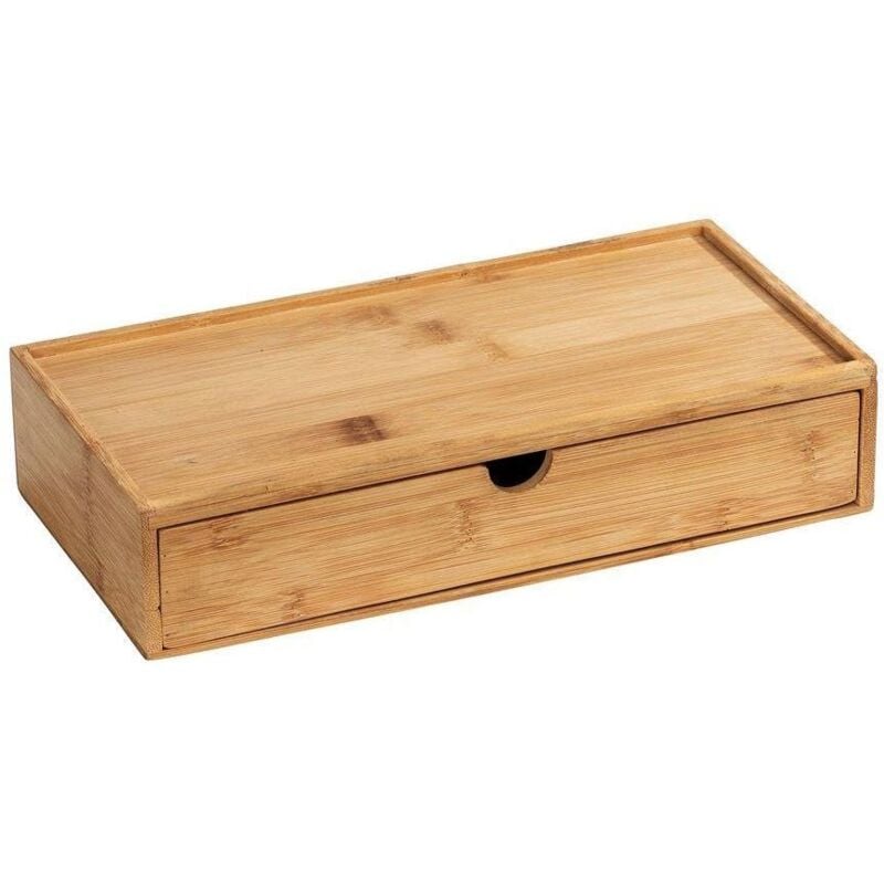 foto del prodotto wenko scatola terra in bamb con cassetto a scomparsa per bagno, cucina e corridoio per riporre gioielli, cosmetici, penne, smartphone,