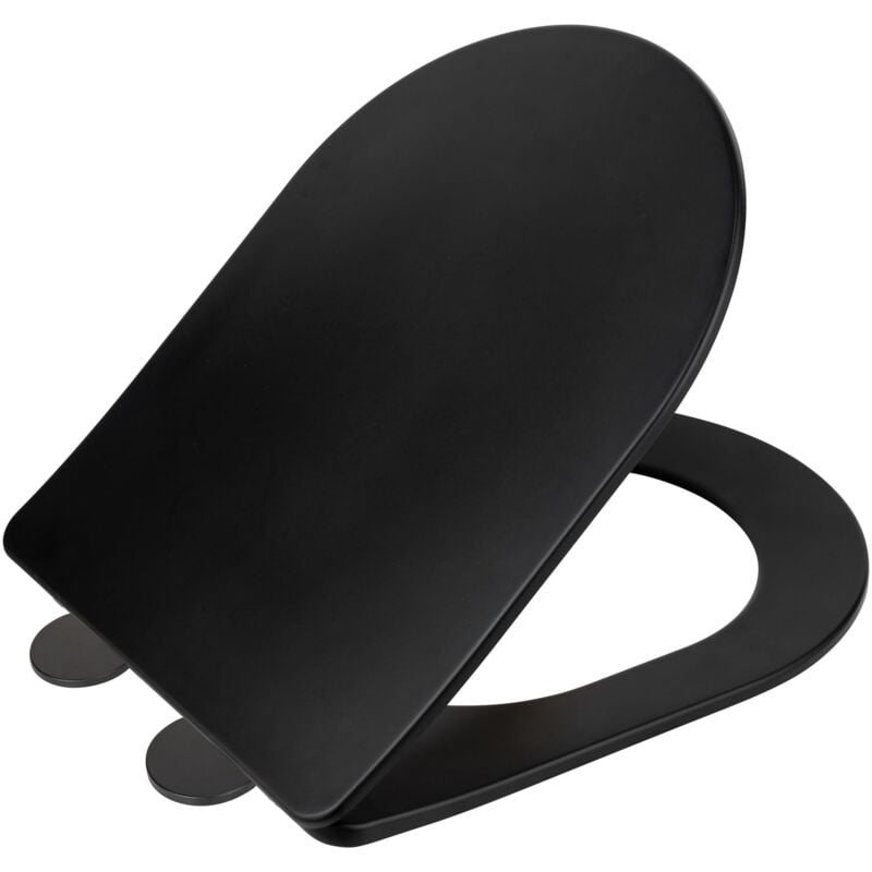 foto del prodotto wenko sedile wc galati, sedile wc piatto a forma di d con meccanismo di chiusura ammortizzata, in duroplast, fissaggio con fix clip, nero opaco