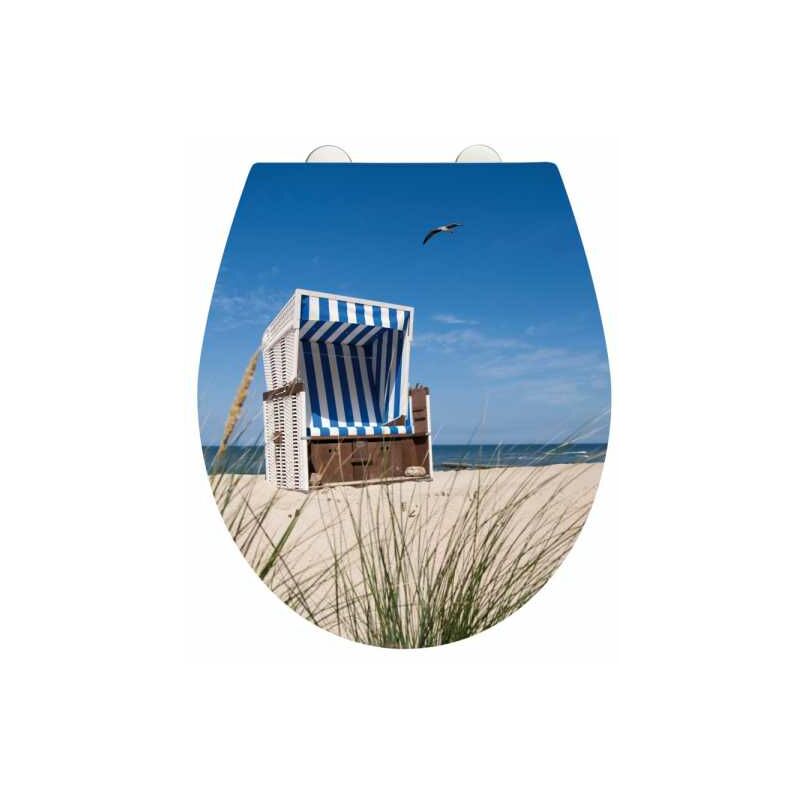 foto del prodotto wenko sedile wc originale cabina da spiaggia, sedile wc con chiusura ammortizzata, fissaggio in acciaio inox a clip, duroplast acrilico, 39x45 cm,