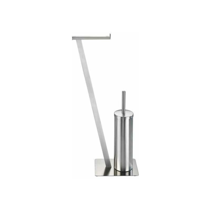 foto del prodotto wenko servitore wc 2in1 lirio, spazzola wc e portarotolo di carta igienica su piedistallo, acciaio inossidabile, 15x68,5x30 cm, opaco