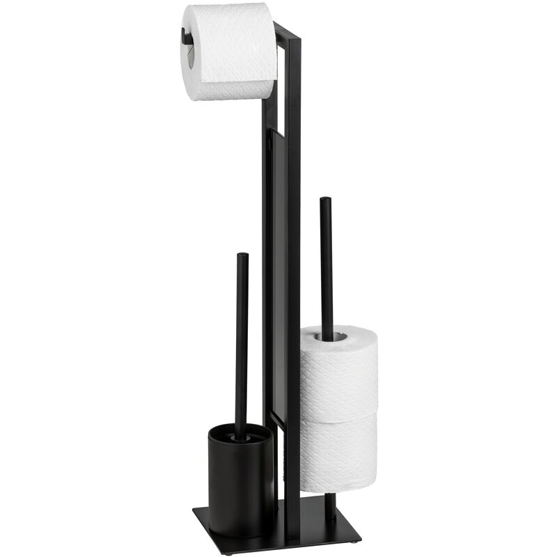 foto del prodotto wenko servitore wc rivalta, spazzola wc e portarotolo carta igienica, acciaio nero e vetro temperato, 18x70x23 cm, nero