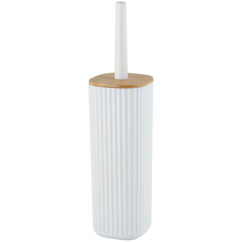 foto del prodotto wenko set da bagno rotello, portaspazzolone chiuso in plastica di qualit con coperchio in bamb e superficie rigata, 10 x 36 cm, scopino