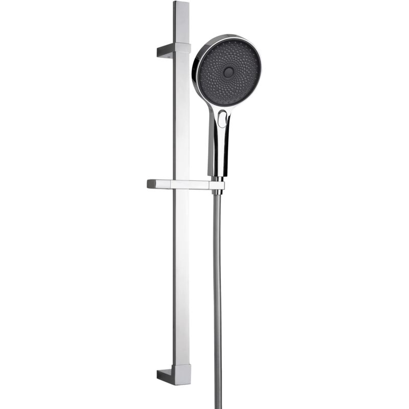 foto del prodotto wenko set doccia softwater, asta per doccia in acciaio inox dal design angolare con soffione softwater per getto finissimo e tubo doccia flessibile