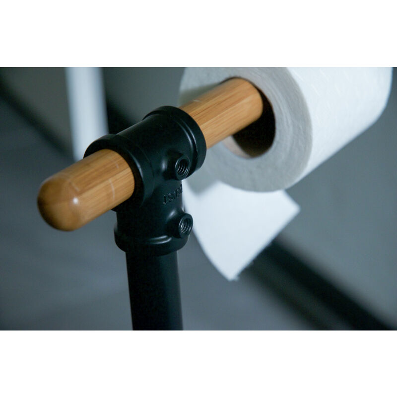 foto del prodotto wenko set per wc forli, include portarotolo e spazzolino wc, nero, acciaio nero, bamb naturale