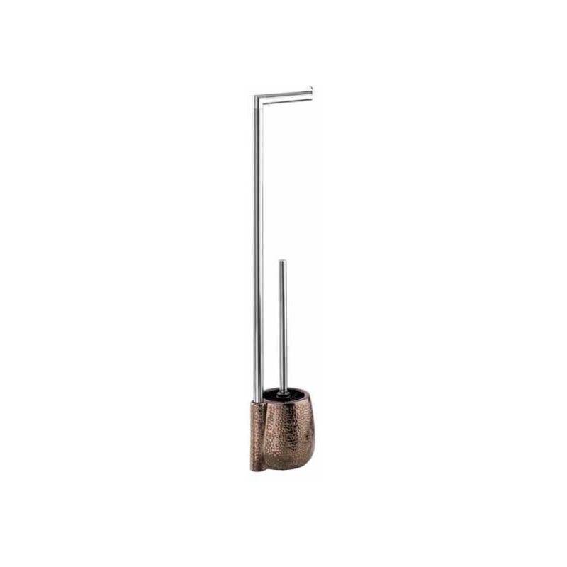 foto del prodotto wenko set wc 2in1 marrakesh, spazzola wc e portarotolo carta igienica su piedistallo, ceramica lucida acciaio inox, 15x72x10,5 cm, marrone