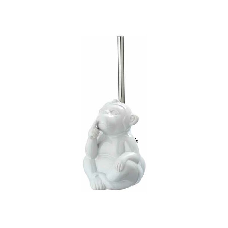 foto del prodotto wenko spazzola wc originale scimmia non parlare , spazzola wc in silicone nero, ceramica, 15x69x20 cm, bianco