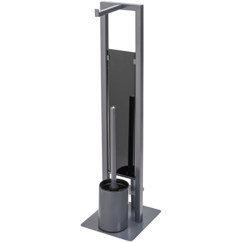 foto del prodotto wenko stand wc garnitur rivalta grigio, piastra in vetro di sicurezza, grigio, acciaio grigio, vetro temperato nero, polipropilene nero
