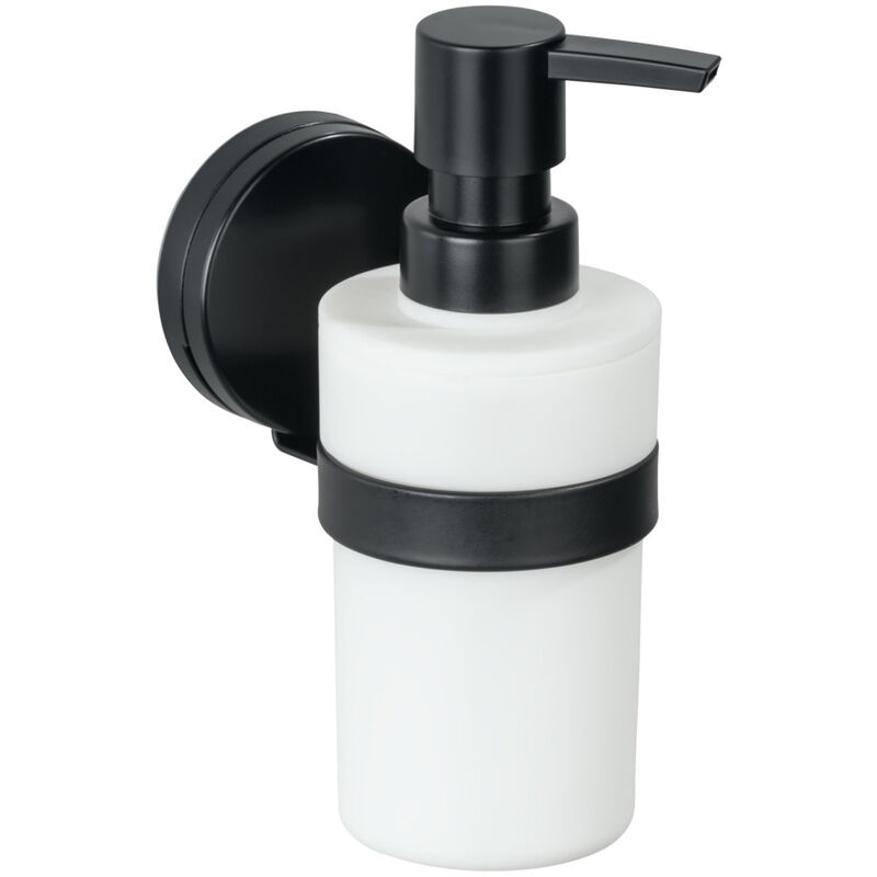 foto del prodotto wenko static loc plus dispenser di sapone pavia nero, dispenser per sapone liquido, dispenser per detersivo, installazione senza foratura, nero,