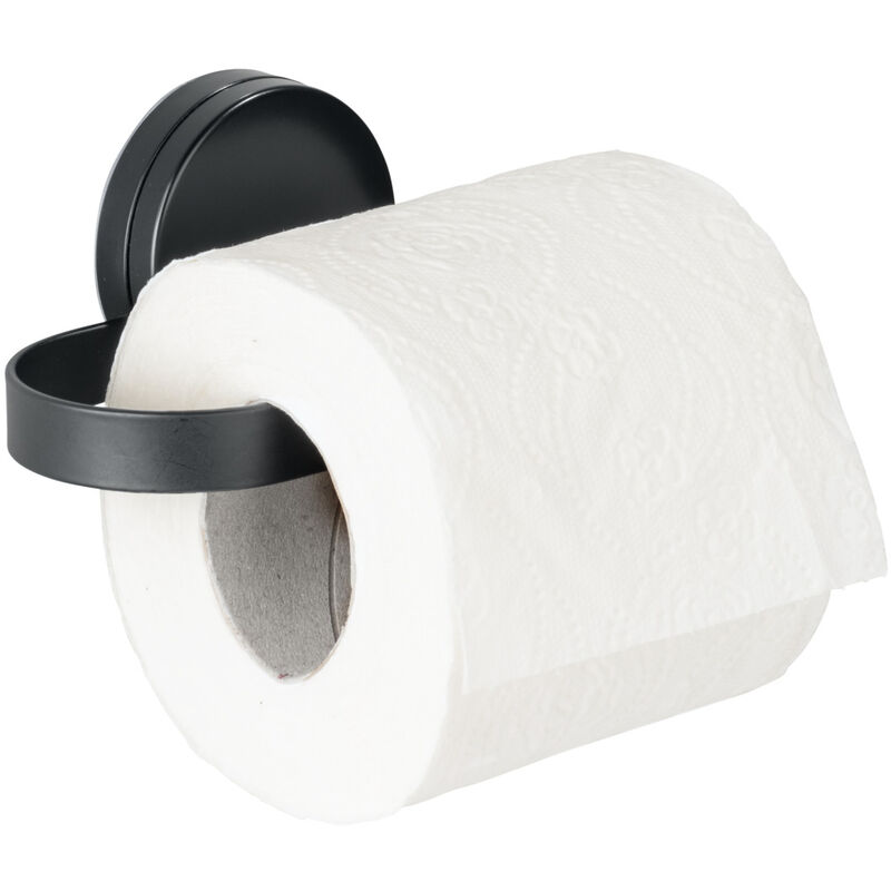 foto del prodotto wenko static loc plus portarotolo per carta igienica pavia nero, portarotolo per wc, installazione senza foratura, nero, acciaio nero, plastica
