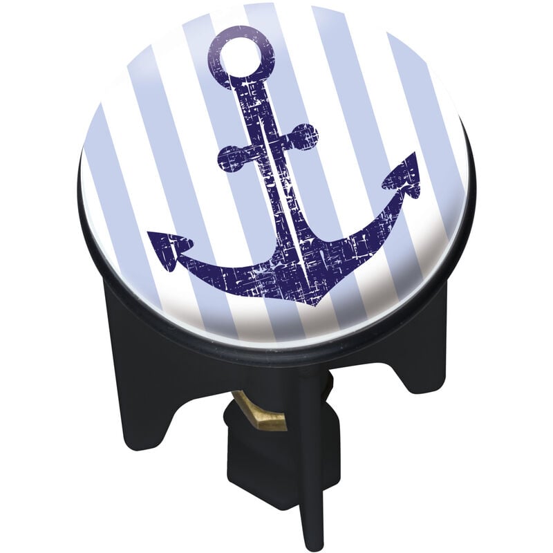 foto del prodotto wenko tappo per lavandino pluggy , scarico per lavabo, sailor, ottone, 3,9 x 6,5 cm, blu bianco
