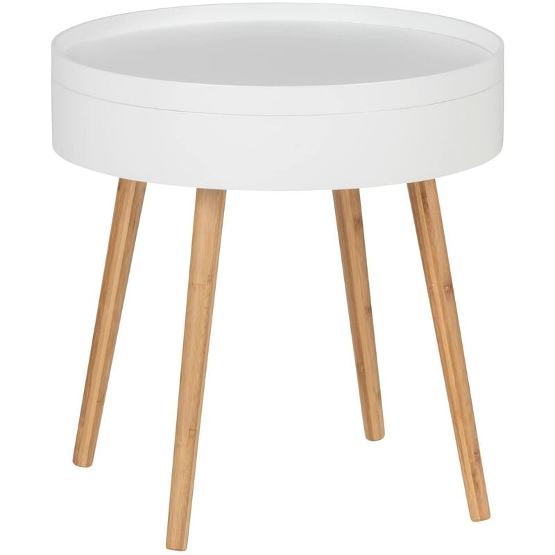 foto del prodotto wenko tavolino da salotto finja moderno rotondo con vassoio e vano portaoggetti, scandi chic in bamb sostenibile di alta qualit , combinato con