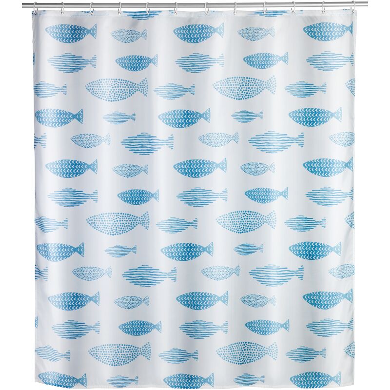 foto del prodotto wenko tenda da doccia antimuffa aquamarin, originale e lavabile in lavatrice, impermeabile, con 12 anelli in plastica bianca inclusi, in