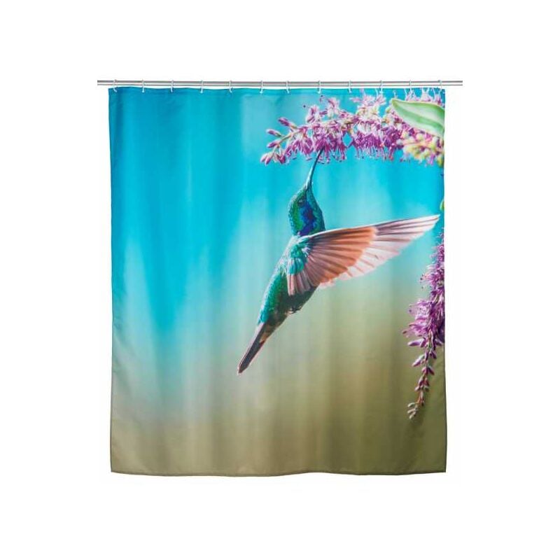 foto del prodotto wenko tenda da doccia managua, 180 x 200 cm, tenda in 100 poliestere con occhielli metallici e banda di peso in gomma per doccia e vasca,