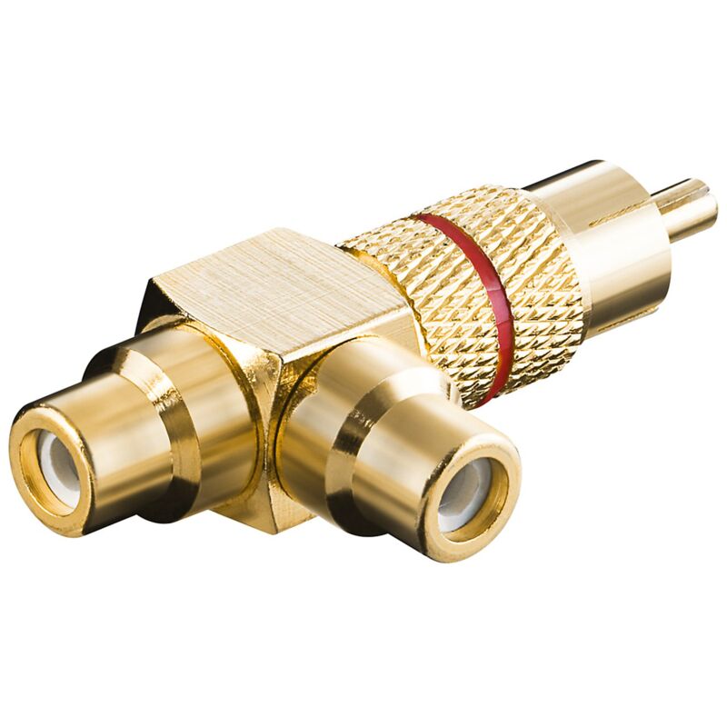 foto del prodotto wentronic adattatore rca a y, connettore a 2x prese, struttura in oro, rosso, 1x spina rca 2x prese rca. colore rosso