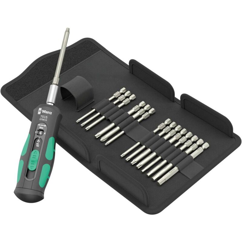 foto del prodotto wera 7515 16 kraftform safe torque speed universal 1 05075851001 kit inserti 16 parti croce phillips, torx bo, torx plu