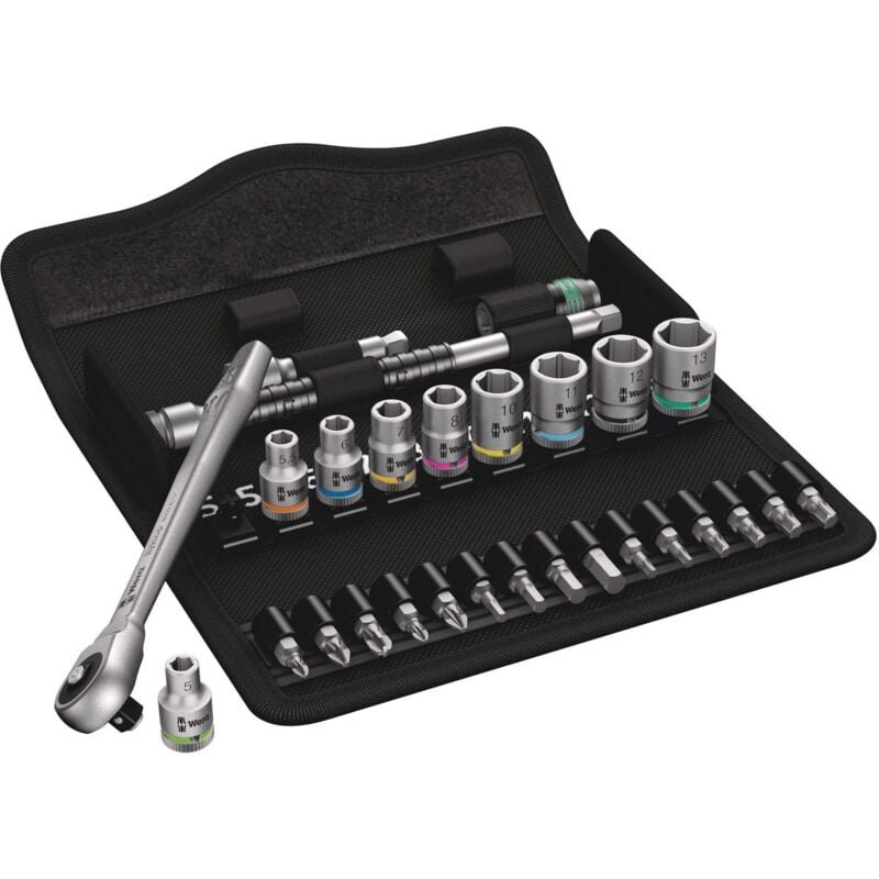 foto del prodotto wera, 8100 sa 7 kit con cricchetto zyklop metal con passante quadro attaco da 1 4, metrico, 28 pezzi