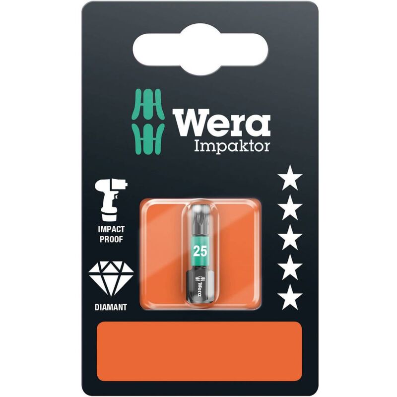 foto del prodotto wera 867 1 imp dc sb sis 05073925001 inserto torx t 25 acciaio per utensili legato, rivestimento di diamante d 6.3 1 pz