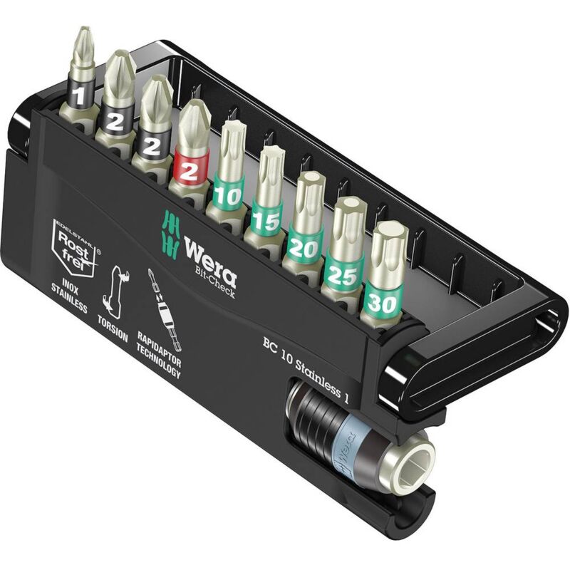 foto del prodotto wera bc 10 9 05071110001 kit inserti 10 parti taglio, croce phillips, croce pozidriv, torx interno