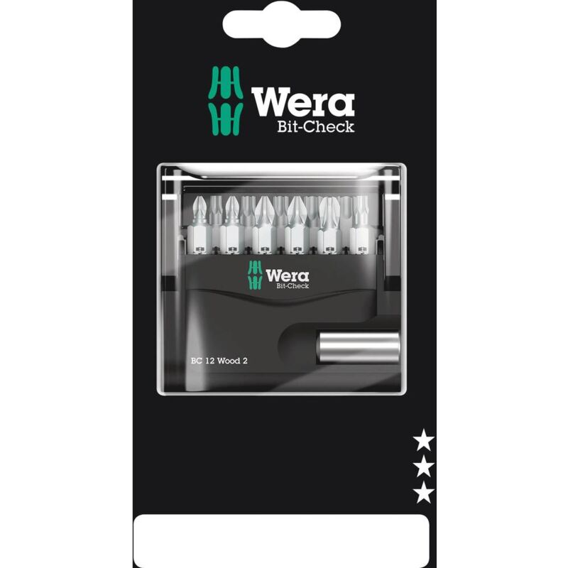 foto del prodotto wera bit check 12 wood 2 sb 05136391001 kit inserti 12 parti 1 4 6.3 mm incl. porta inserti