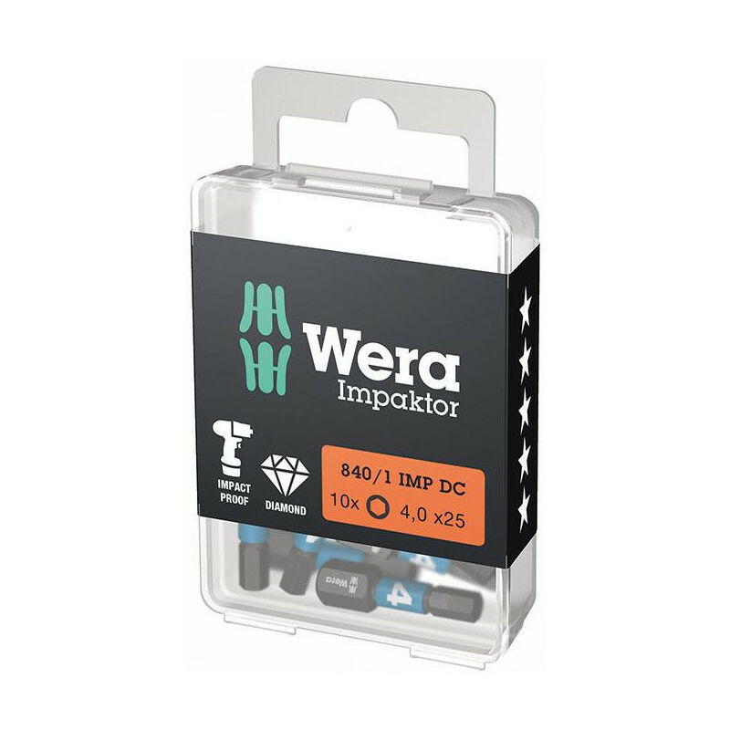 foto del prodotto wera bit impaktor 1 4 din 3126 c6.3 esagonale 4x25mm 10er pack pack.
