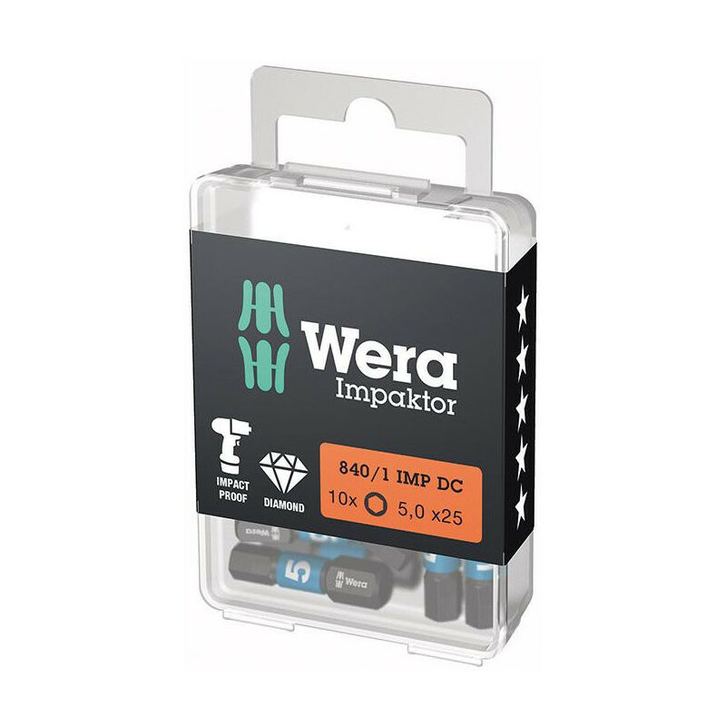 foto del prodotto wera bit impaktor 1 4 din 3126 c6.3 esagonale 5x25mm 10er pack pack.