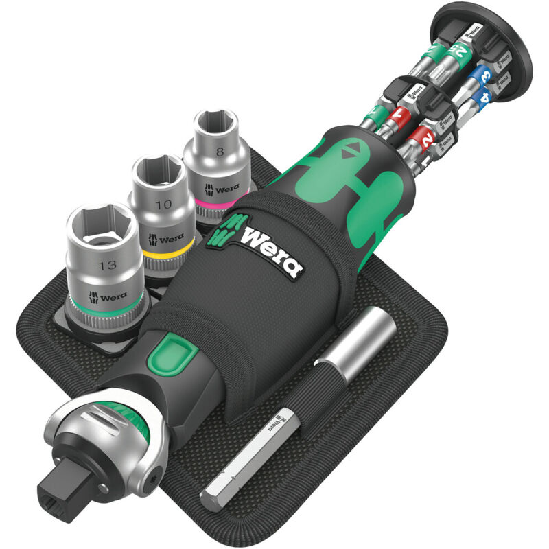 foto del prodotto wera cacciavite a punta 8009 zyklop pocket 2, 18 pezzi con bussola da 1 4 e 3 8 