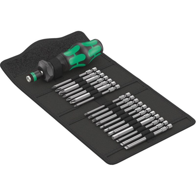 foto del prodotto wera kompakt turbo 1 05057482001 kit inserti 18 parti 1 4 6.3 mm incl. cacciavite portainserti, incl. adattatore din