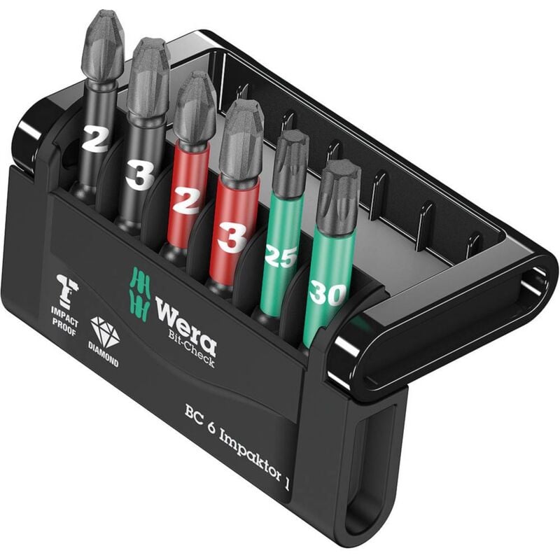 foto del prodotto wera mini check impaktor 4 05057695001 kit inserti 6 parti croce phillips, croce pozidriv, torx interno tecnologia impa