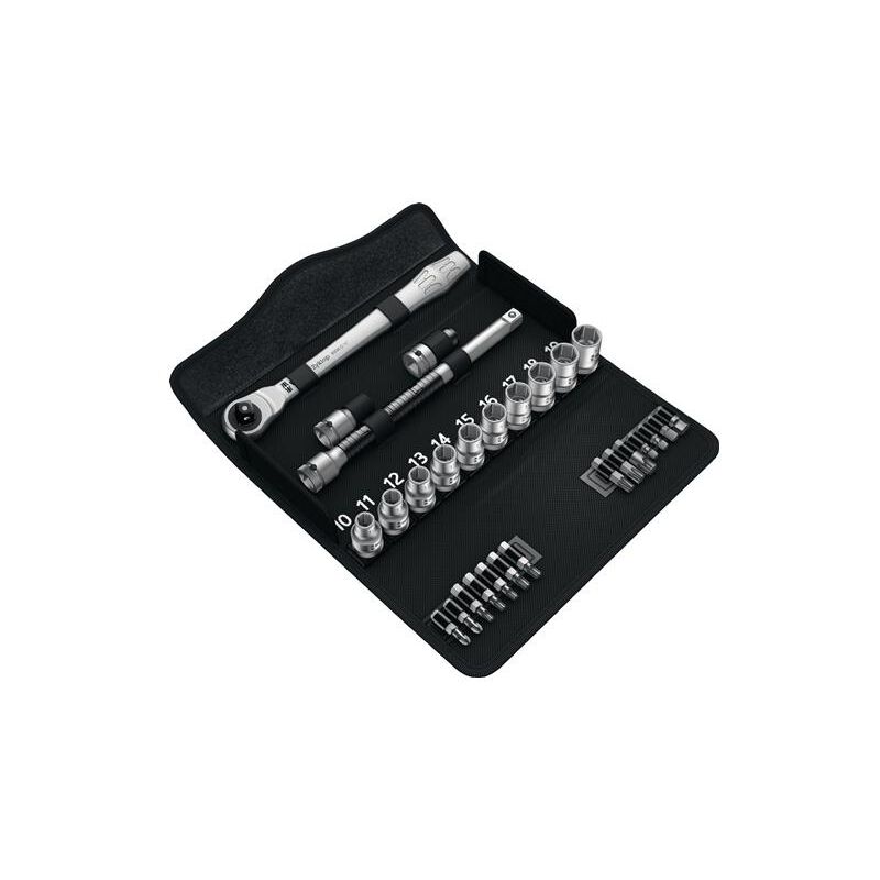 foto del prodotto wera set di chiavi a bussola zyklop metal 28 pezzi 1 2 dimensioni 10 19 mm numero di denti 72 esagono