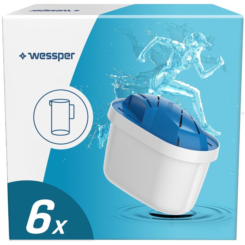 foto del prodotto wessper aquamax cartucce per filtro dell acqua potabile, ideali per atleti, compatibili con brita, pearlco unimax, confezione da 6 pezzi