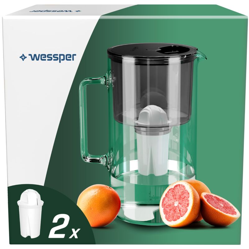 foto del prodotto wessper caraffa filtrante 2,5 litri, set di caraffa filtrante vetro con 2 filtri classic, caraffa acqua compatibile con brita classic, dafi classic