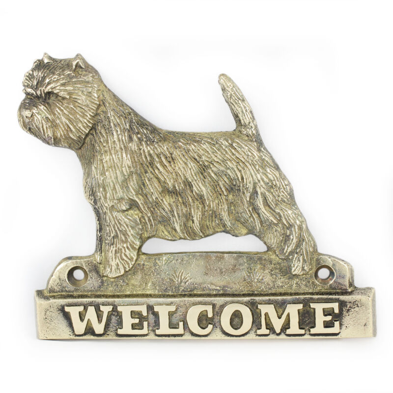 foto del prodotto west highland white terrier, westie cartello porta con un cane, targa di benvenuto in ottone, cartello unico con la scritta welcome di art dog