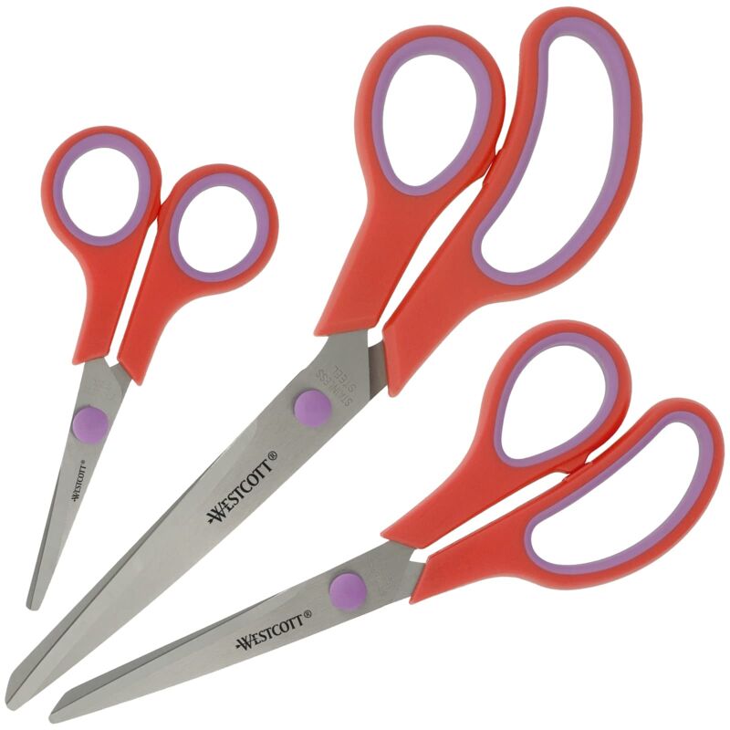 foto del prodotto westcott easy grip scissors 3 pezzi rosso set di 3 forbici universali con impugnatura confortevole lama in acciaio inox extra affilata e resistente
