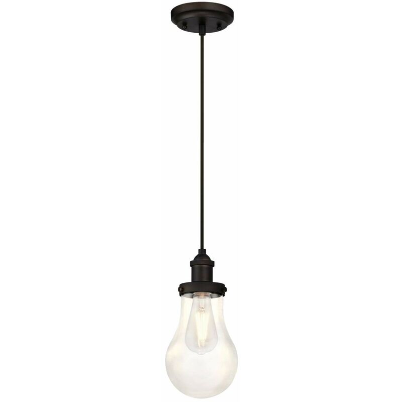 foto del prodotto westinghouse 6338340 lampada a sospensione per interni monoluce, bronzata ad olio, paralume in vetro a goccia chiaro