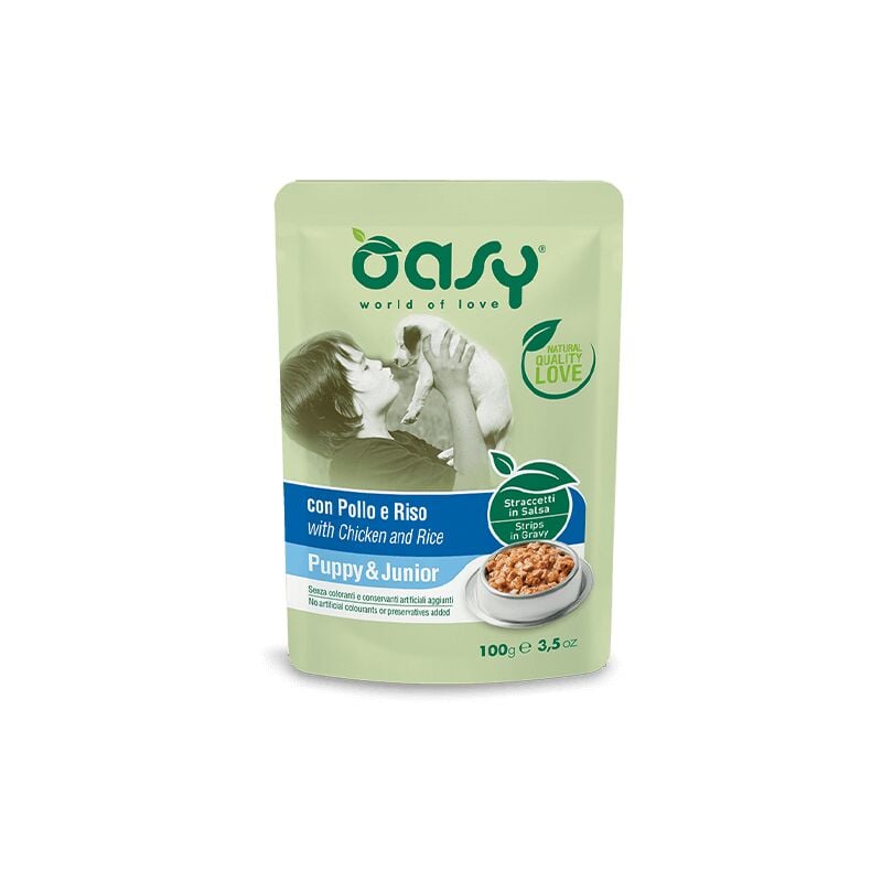 foto del prodotto wet dog straccetti puppy e junior pollo e riso 100gr oasy