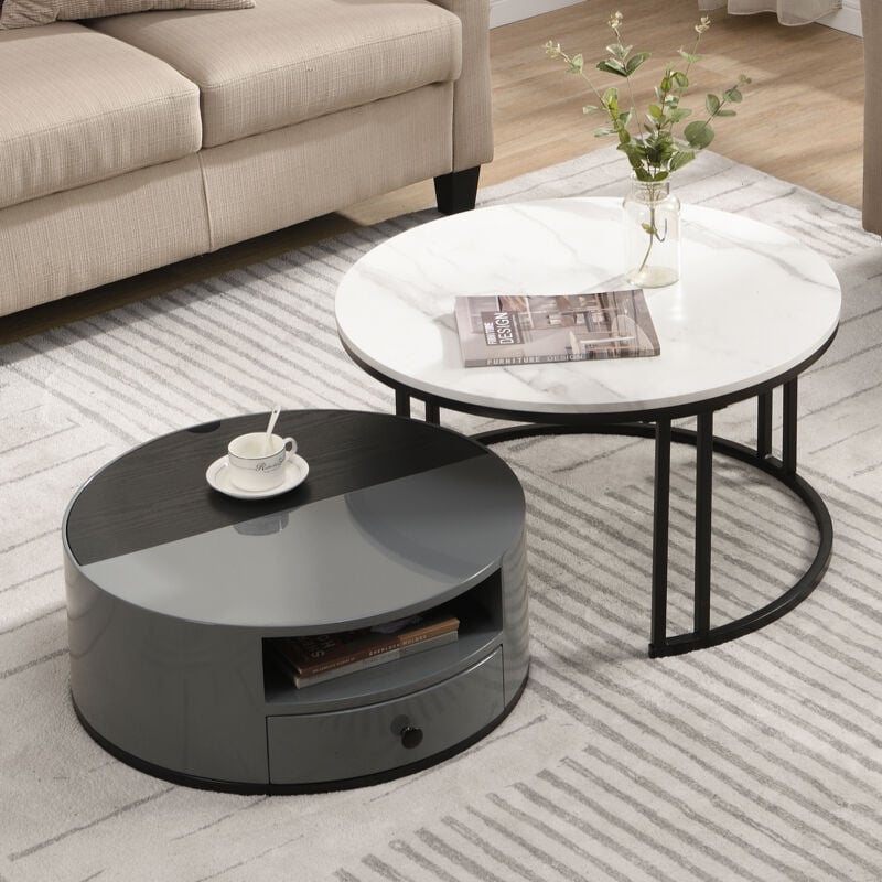 foto del prodotto wf309283aaz tavolino impilabile in due parti aspetto e contenitore in marmo pvc nero e grigio, botti lucide, design elegante