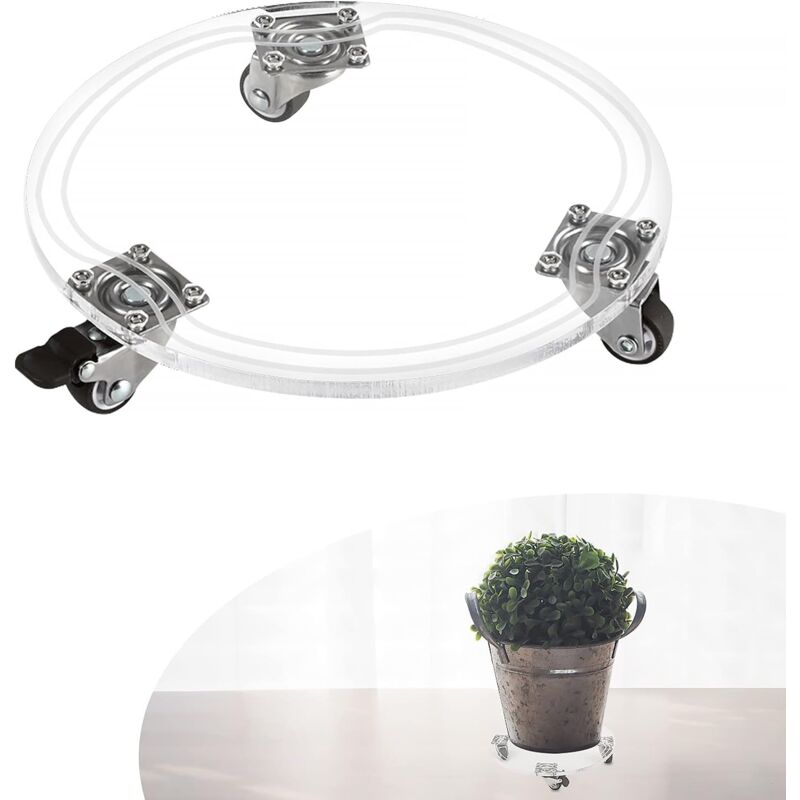 foto del prodotto wheeled pot stands, diameter 22 x 4.5cm, acrylic plant trolley, plant holder on wheels, plant pot trolley for garden, indoor and outdoor, load 25kg