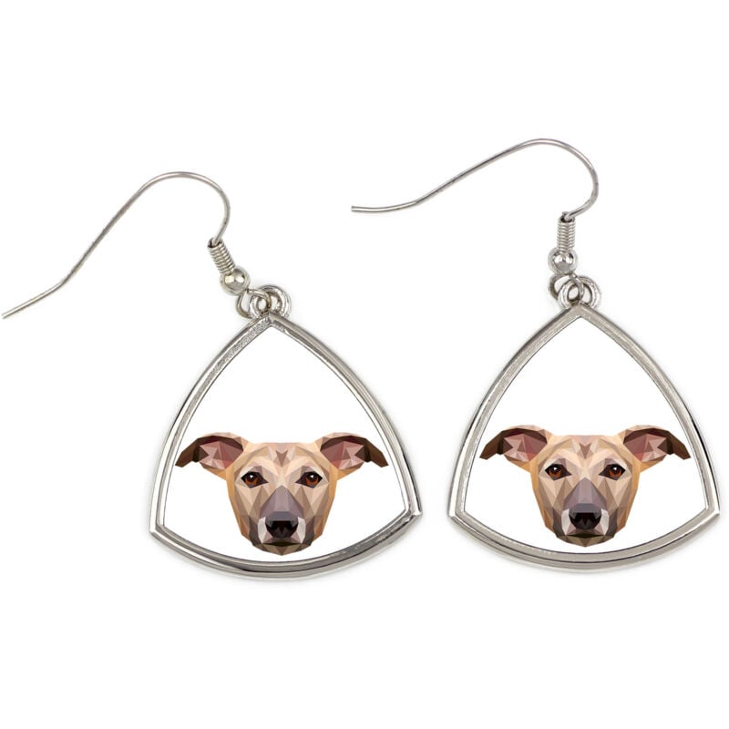 foto del prodotto whippet, levriero inglese - orecchini con foto e scritta geometrica cane art-dog