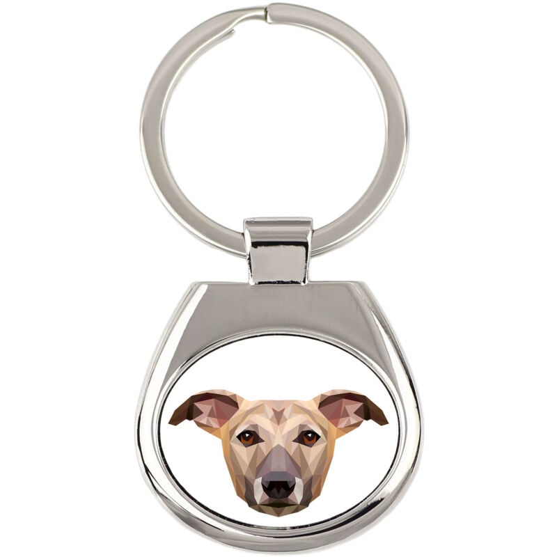 foto del prodotto whippet, levriero inglese portachiavi geometrico con foto e scritta art dog