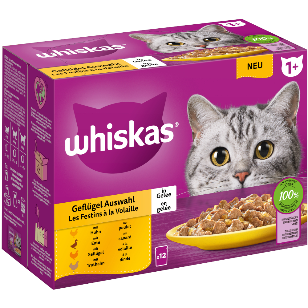 foto del prodotto whiskas 1 buste 12 x 85 g alimento umido per gatto selezione carni bianche in gelatina