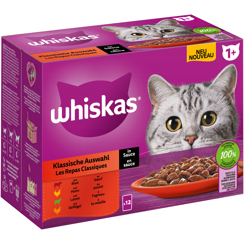 foto del prodotto whiskas 1 buste 12 x 85 g alimento umido per gatto selezione classica in salsa