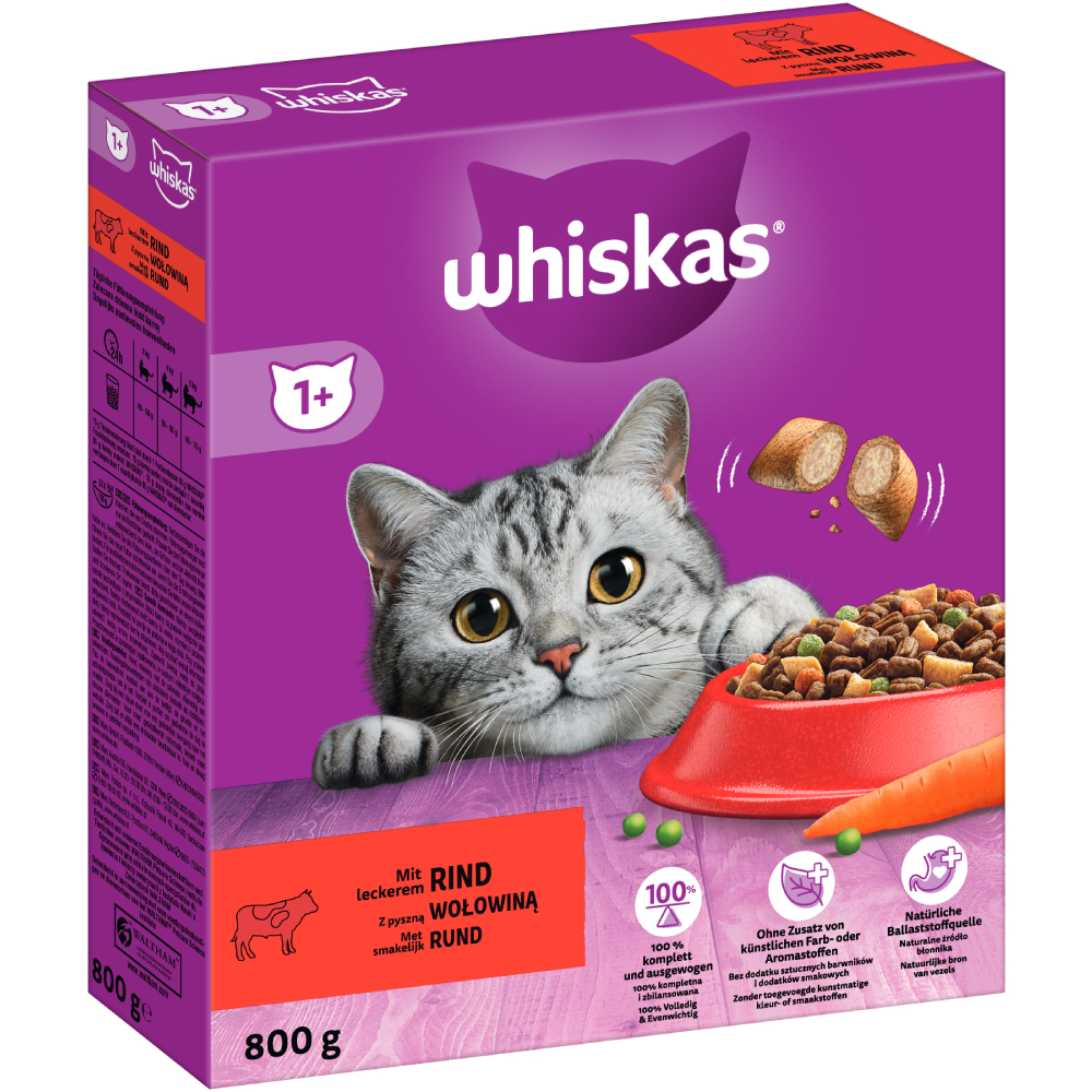 foto del prodotto whiskas 1 manzo crocchette per gatti 800 g