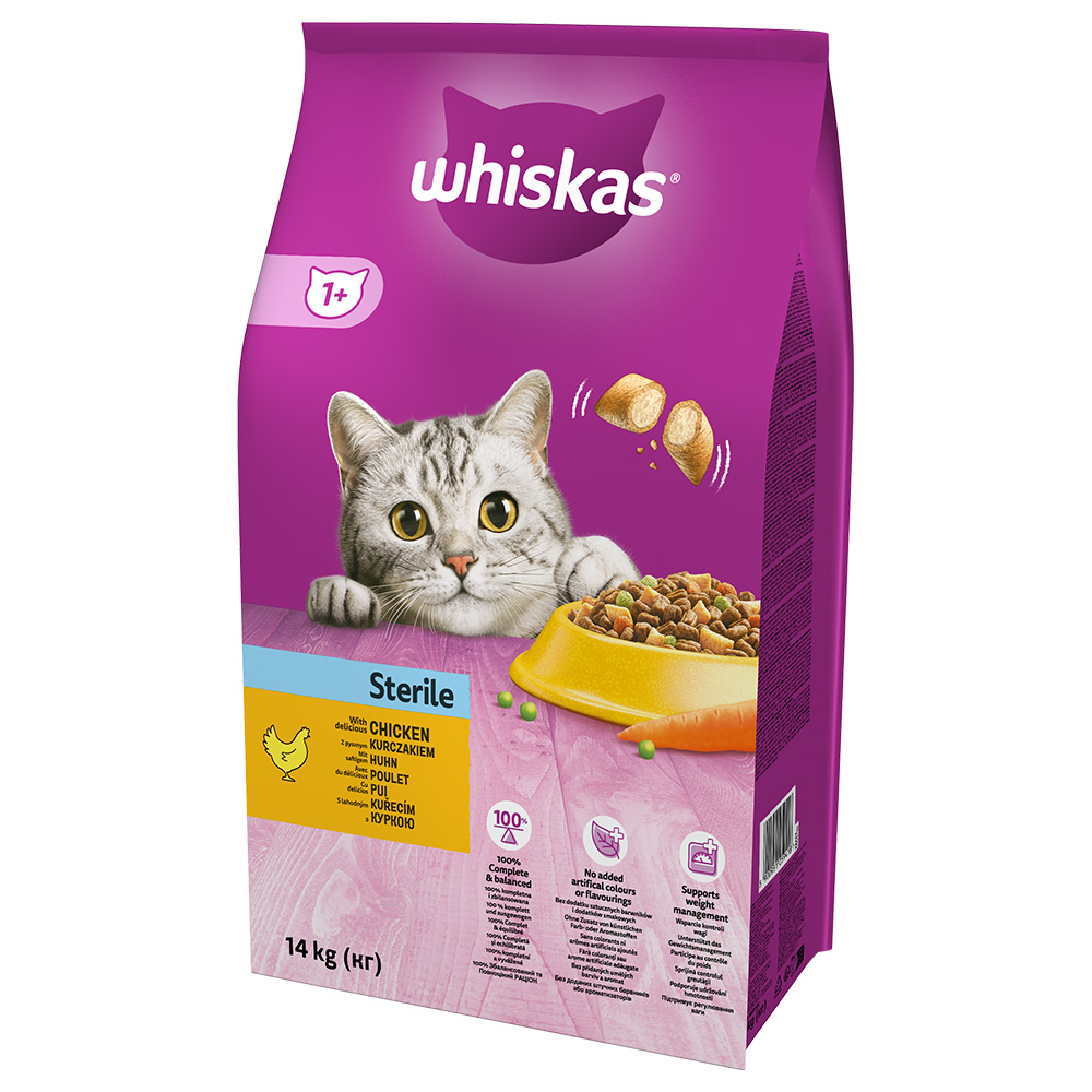 foto del prodotto whiskas 1 sterile pollo crocchette per gatti 14 kg