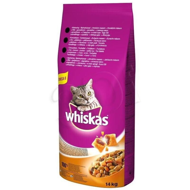 foto del prodotto whiskas beef cat food 14kg - cibo secco per gatti adulti