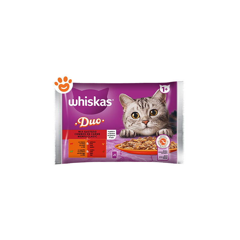 foto del prodotto whiskas - cat duo mix gustoso in gelatina manzo e pollame, agnello e anatra 1+ cat duo mix gustoso in gelatina manzo e pollame, agnello e anatra 1+ - confezione 4x85 gr