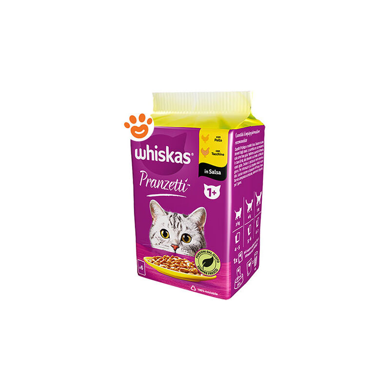 foto del prodotto whiskas cat pranzetti in salsa pollo tacchino 1 whiskas cat pranzetti in salsa pollo tacchino 1 confezione da 6x50 gr