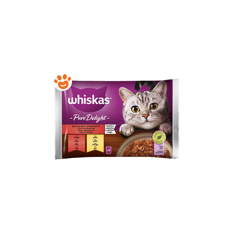 foto del prodotto whiskas cat pure delight succulenti straccetti in gelatina manzo pollo cat pure delight succulenti straccetti in gelatina manzo pollo