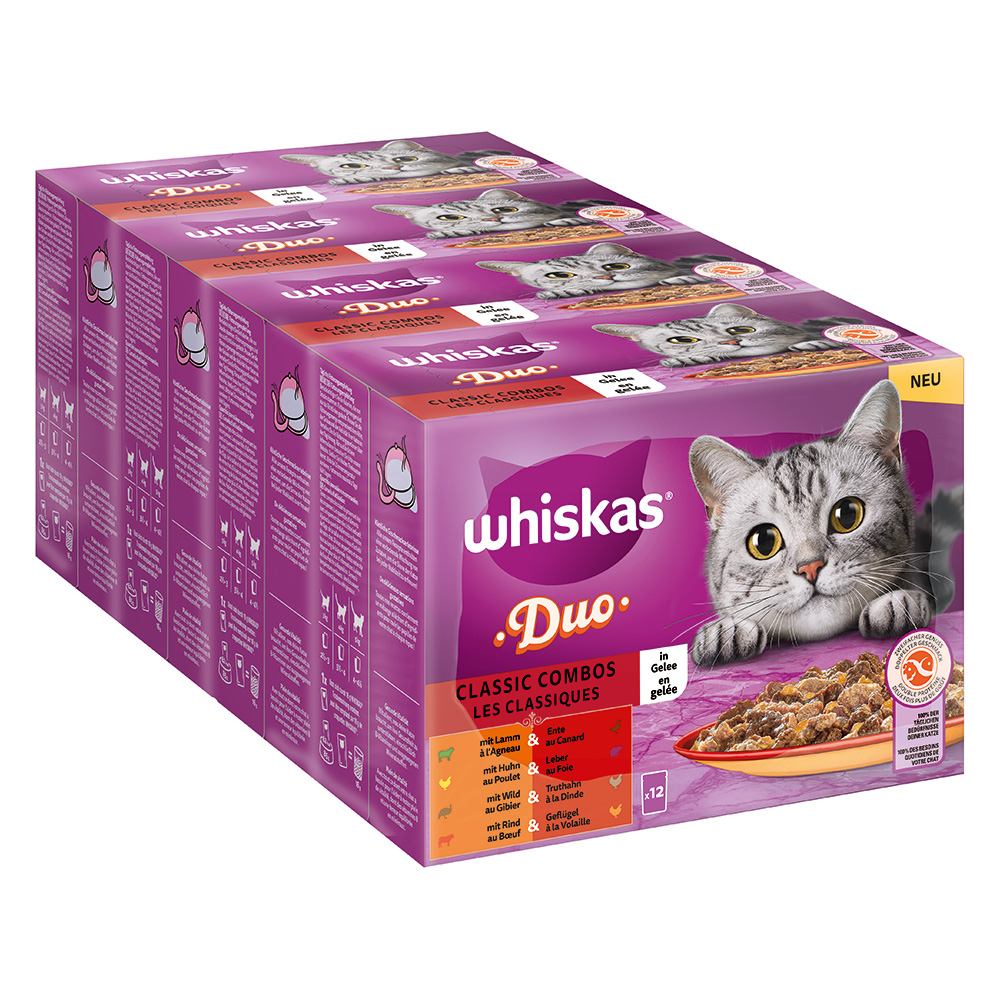 foto del prodotto whiskas duo in buste pacco misto 48 x 85 g alimento umido per gatto combo classica in gelatina