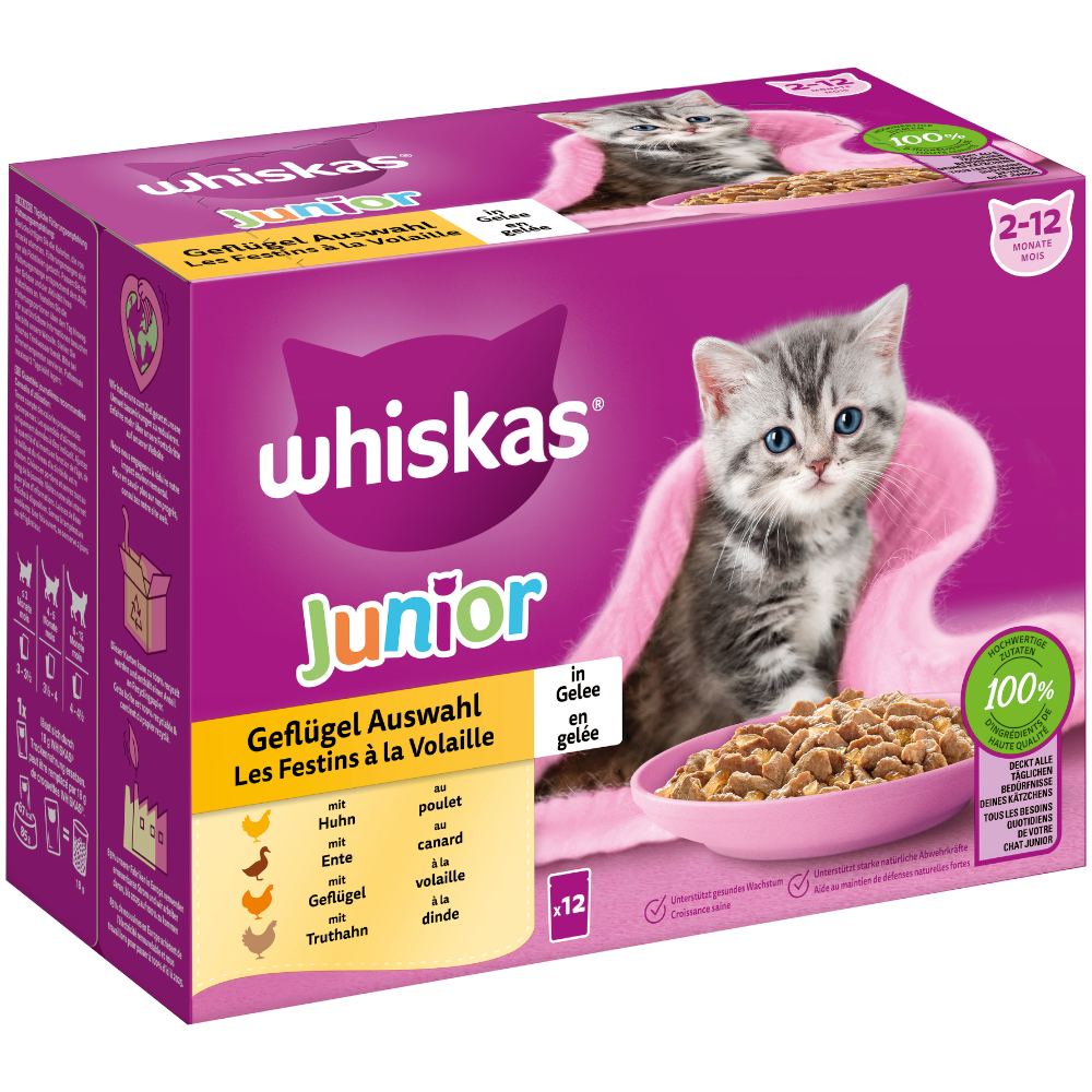 foto del prodotto whiskas junior buste 12 x 85 g alimento umido per gatto selezione carni bianche in gelatina